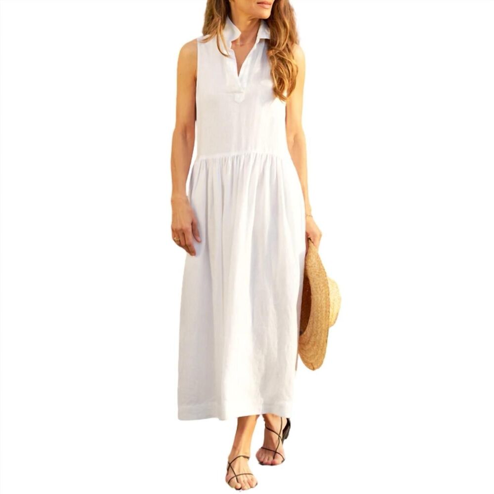 Frank & Eileen Daphne White Washed Linen Sleeveless Popover Maxi Dress Size L